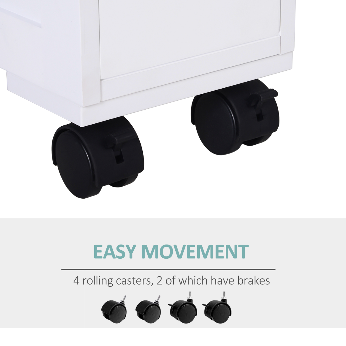 HOMCOM 72x16cm Narrow Bathroom Storage Unit 2 Drawers Open Top 4 Wheels