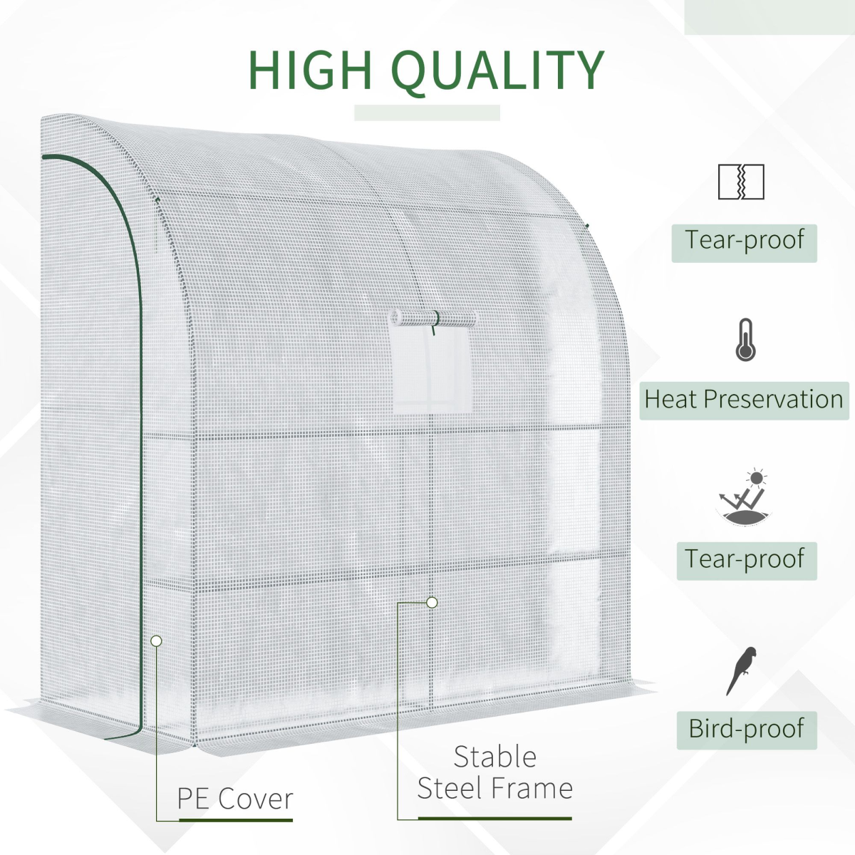 Walk-In Leanto Greenhouse Windows Doors 2 Tiers 4 Shelves 200x100x213cm White