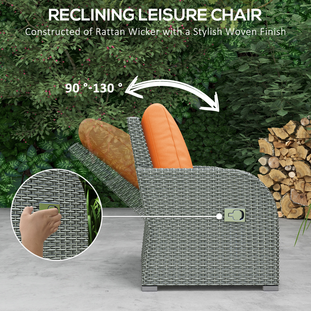 Outsunny 6pc Padded Outdoor Rattan Wicker 3-Seat Sofa Recliner Footstool Table