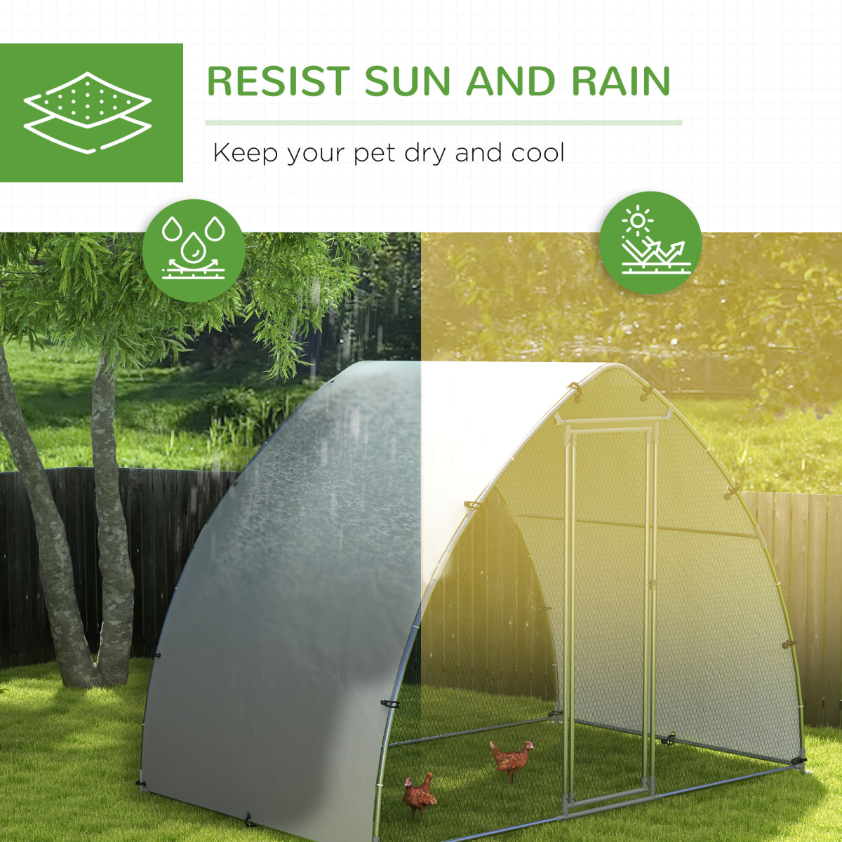 PawHut Walk-In Chicken Run with Cover, for 4-6 Chickens, 3 x 1.9 x 2.2m
