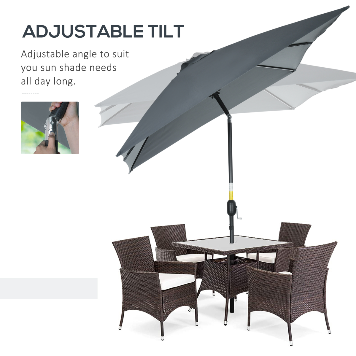 Outsunny 3x2m Patio Parasol Canopy Tilt Crank 6 Ribs Sun Shade Garden Dark Grey