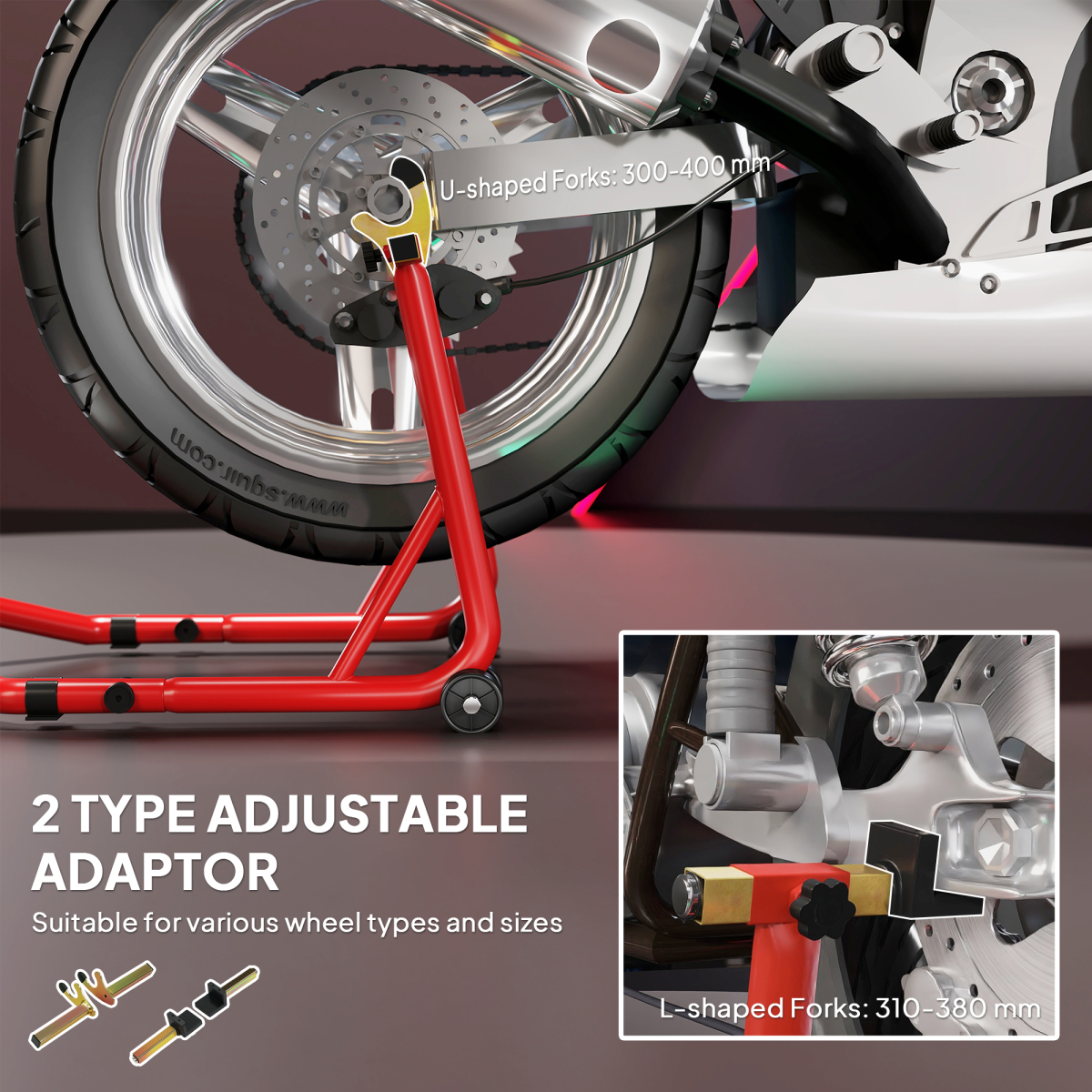 HOMCOM Motorcycle Rear Wheel Stand, 544kg Motorcycle Paddock Stand, Red
