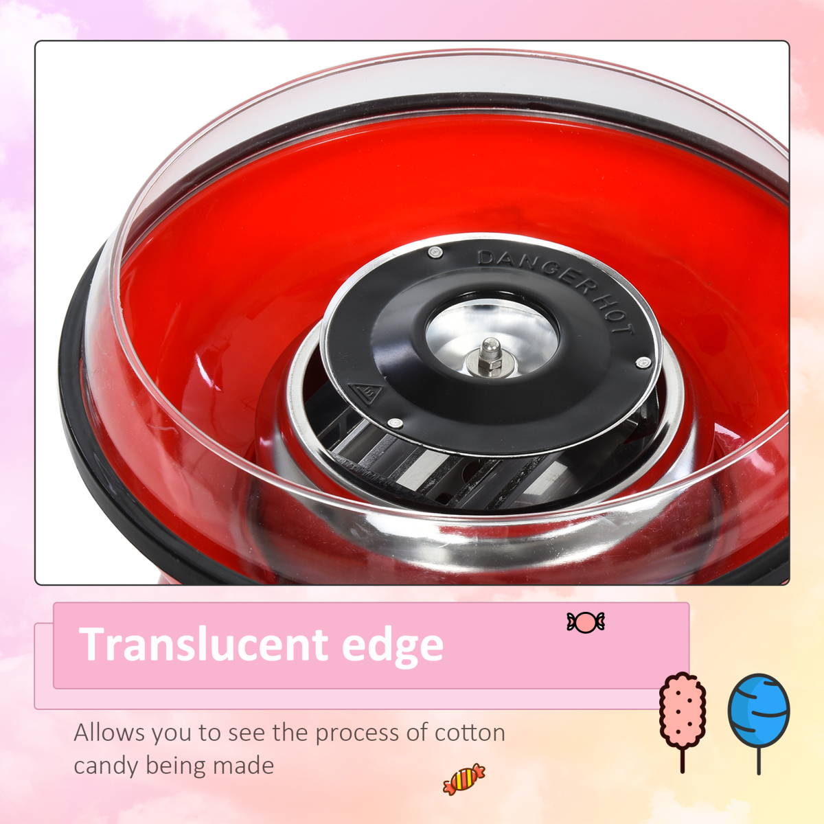 450W Non-Stick Stainless Steel Candyfloss Machine Red
