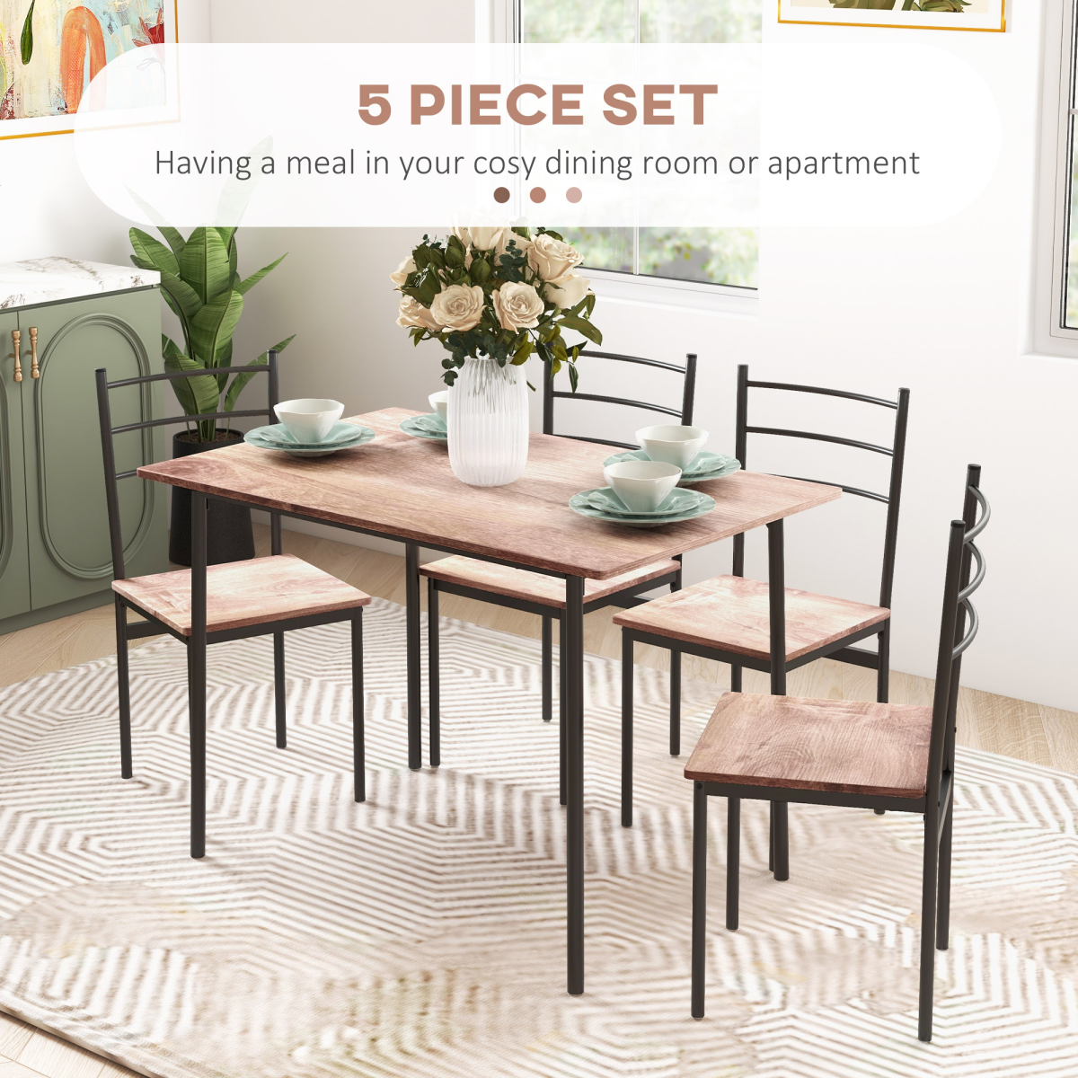 HOMCOM 5 Piece Dining Table and Chairs Set, Space Saving Table and 4 Chairs