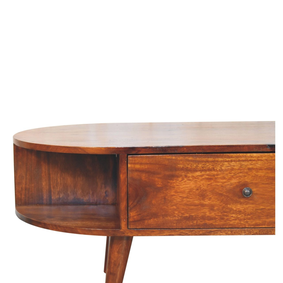 Artisan Furniture Solid Wood Chestnut Oval Coffee Table, 1 Drawer and 2 Open Slots, Dark Brown