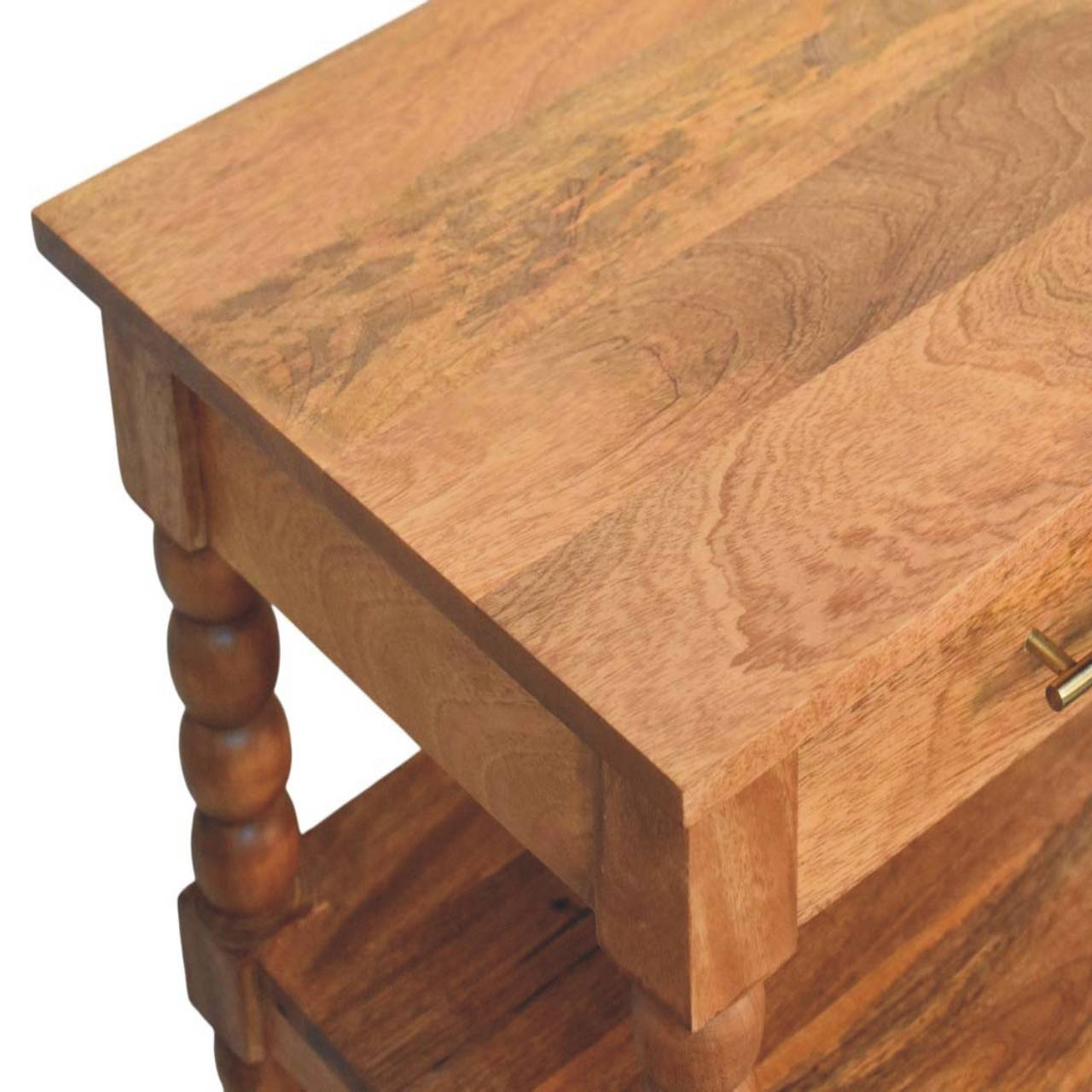 Artisan Furniture Solid Wood Barley Twist Side Table, Drawer And 2 Open Slots, Beige