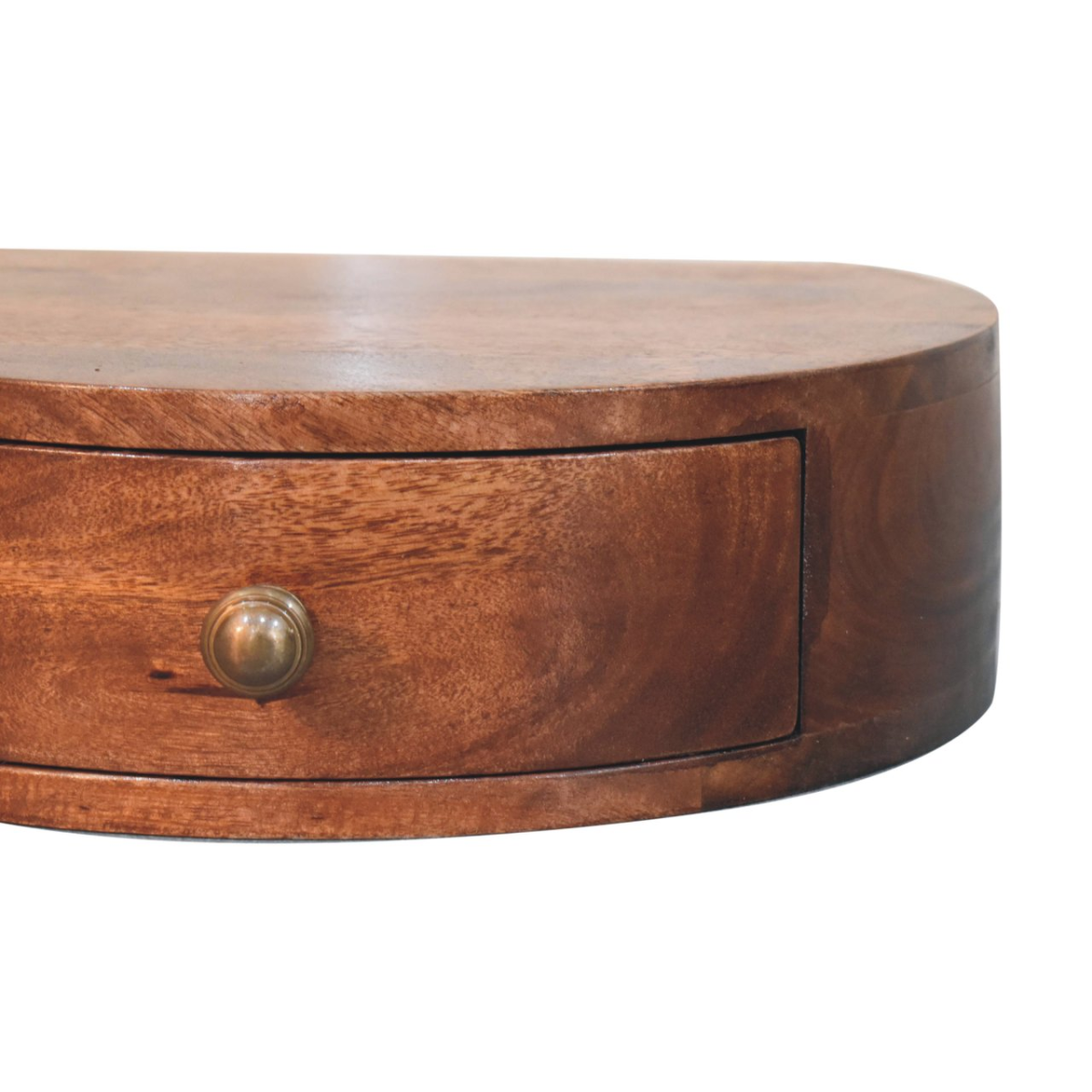 Artisan Furniture Solid Wood Honey Caramel Wall Mounted Rounded Bedside, 1 Drawer, Dark Brown