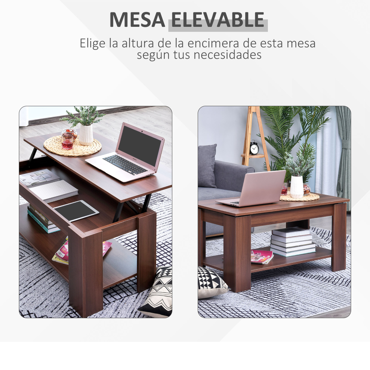 Coffee Table, 50/63H cm-Natural Wood Grain Colour