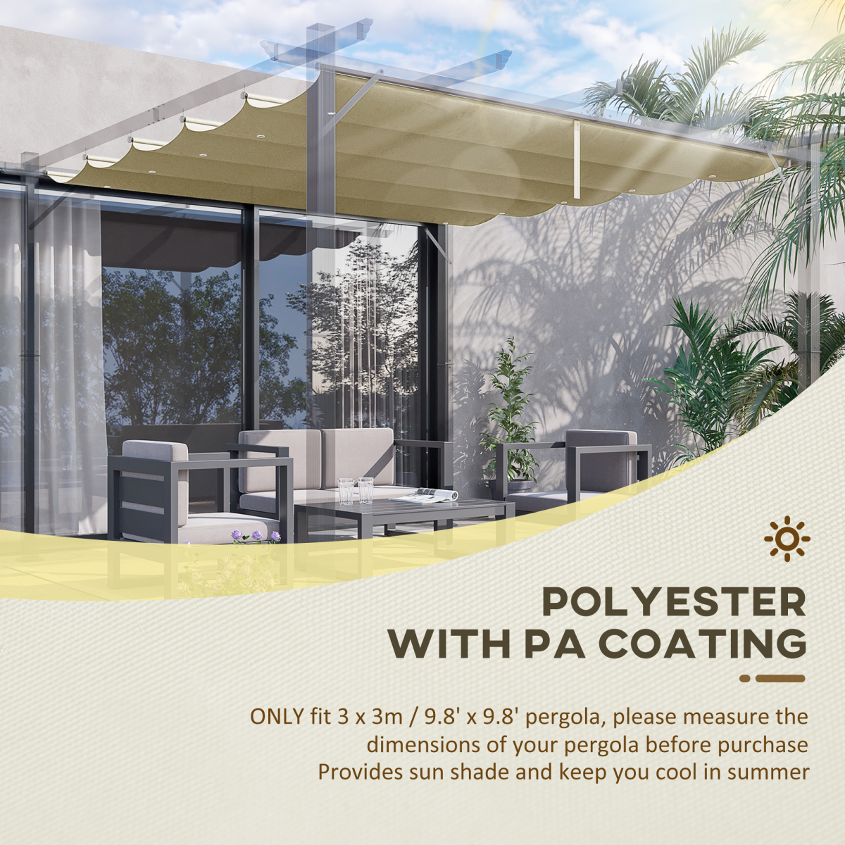 Outsunny Pergola Shade Cover Replacement Canopy for 3 x 3(m) Pergola, Beige