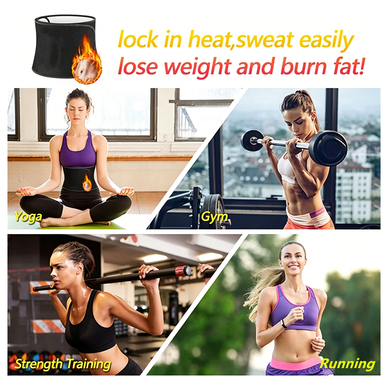 Waist Trimmer Belt Sport Workout Shaper Burner Slimming Belt W/ Phone Pocket Blue-Black