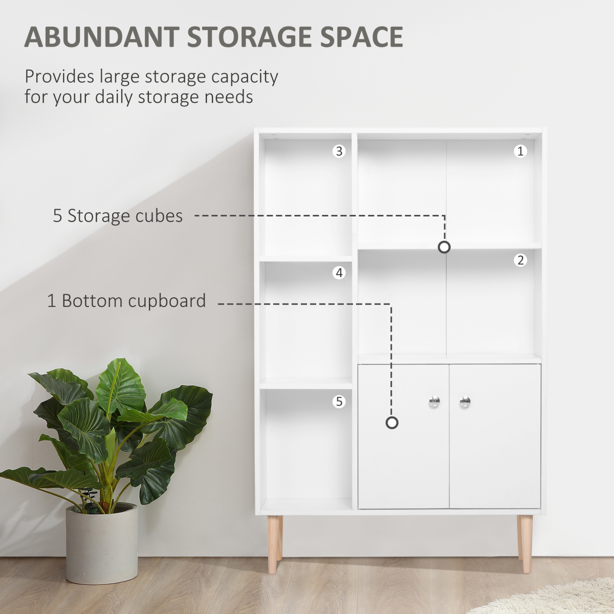 Open Bookcase Cabinet Shelves W/ Two Doors, 80W x 23.5D x 118Hcm-White