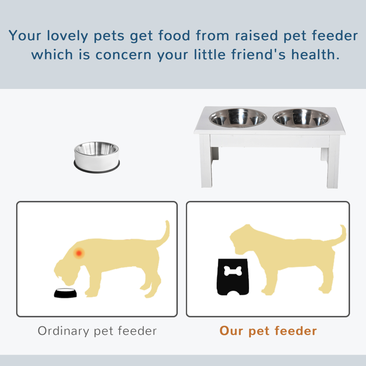Pet Feeder Raised Elevated Stainless Steel Bowls Stand Food Water White Samll