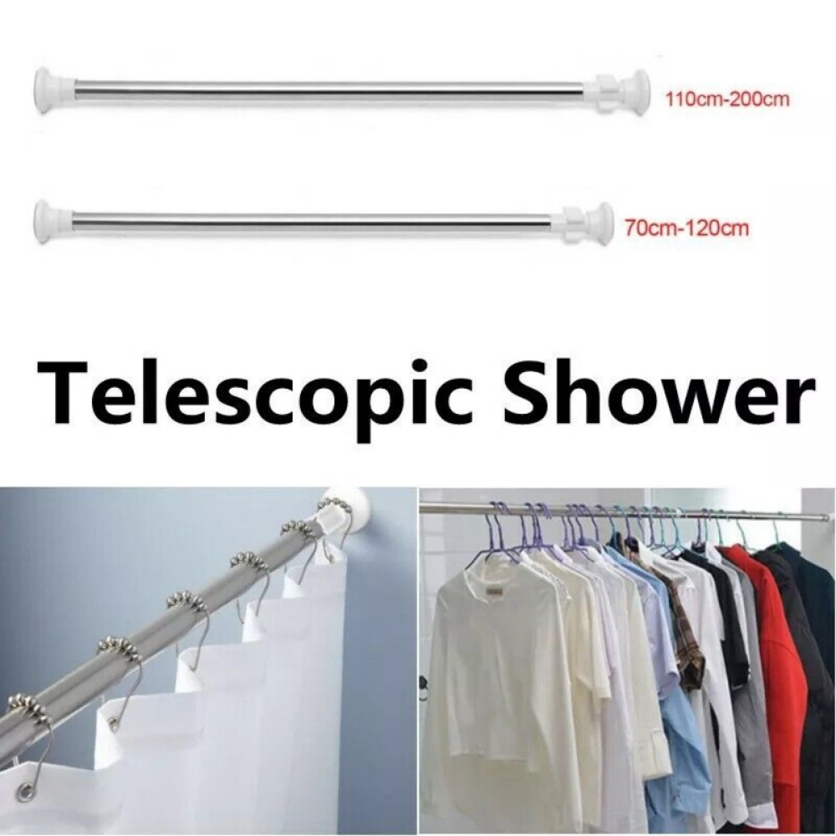 Heavy Duty Extendable Telescopic Shower Curtain Pole Rail Rod Bath Door Window