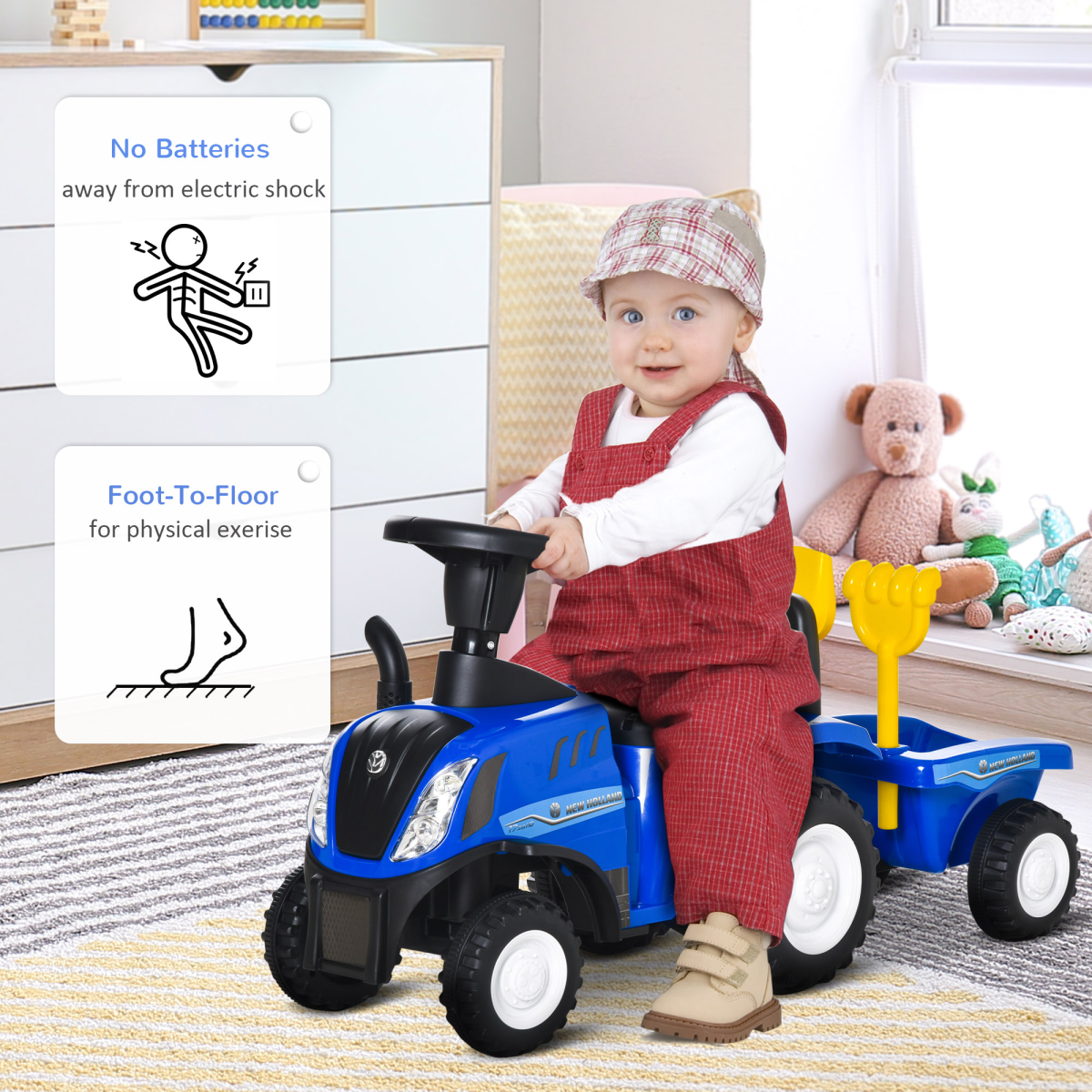 Ride On Tractor Toddler Walker Foot To Floor Slider 12-36 Months Blue HOMCOM