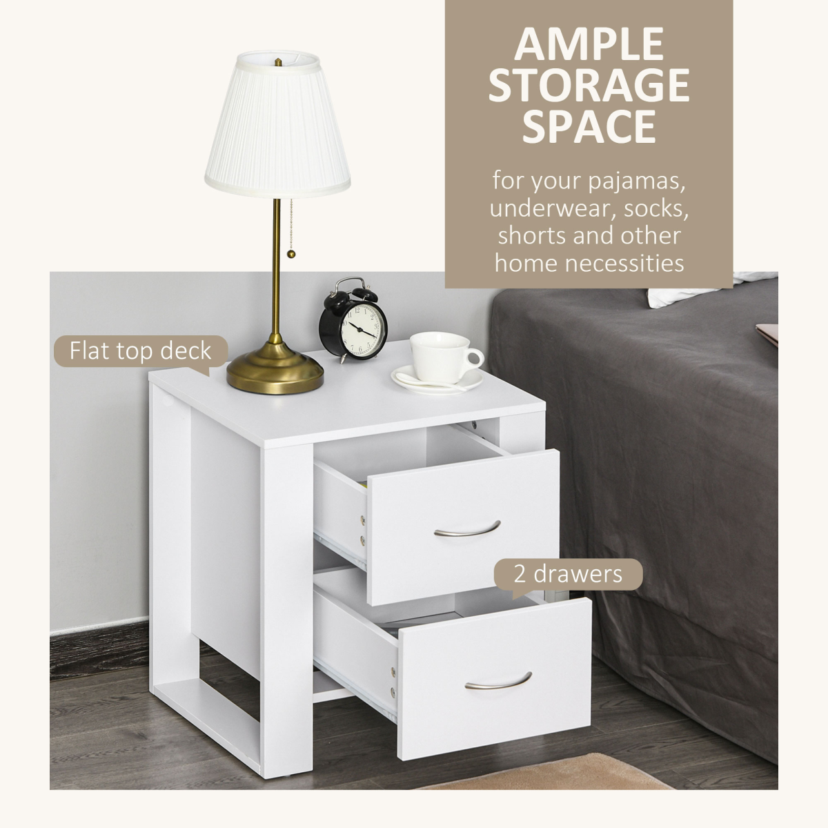 Particle Board 2-Drawer Bedside Table White