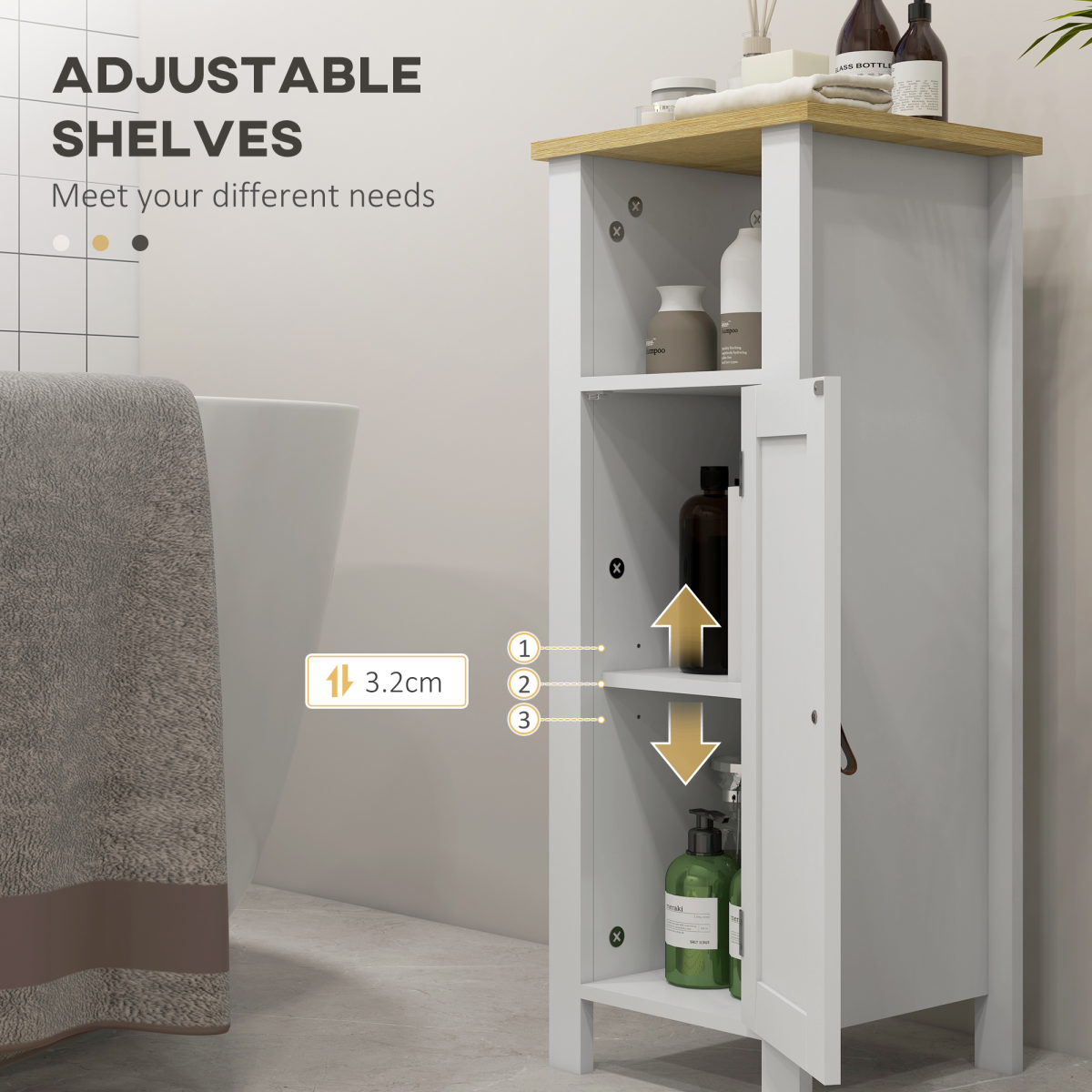 kleankin Slim Bathroom Storage Unit with Adjustable Shelf, White