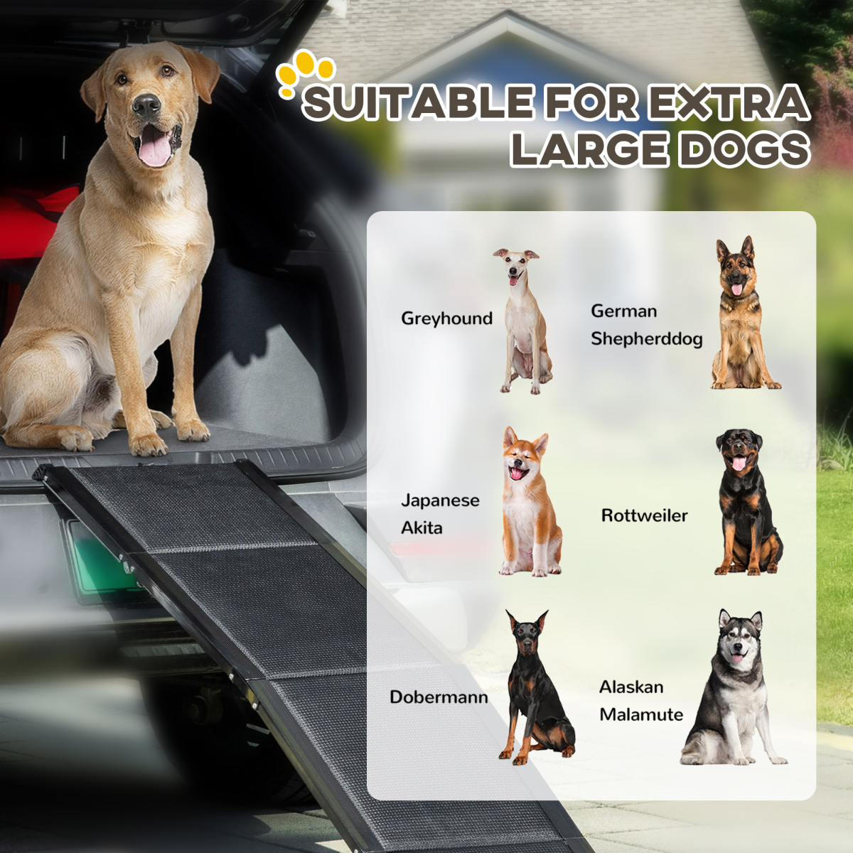 PawHut Folding Dog Ramp for XL Dogs w/ Non-Slip Surface, Portable Car Pet Ramp