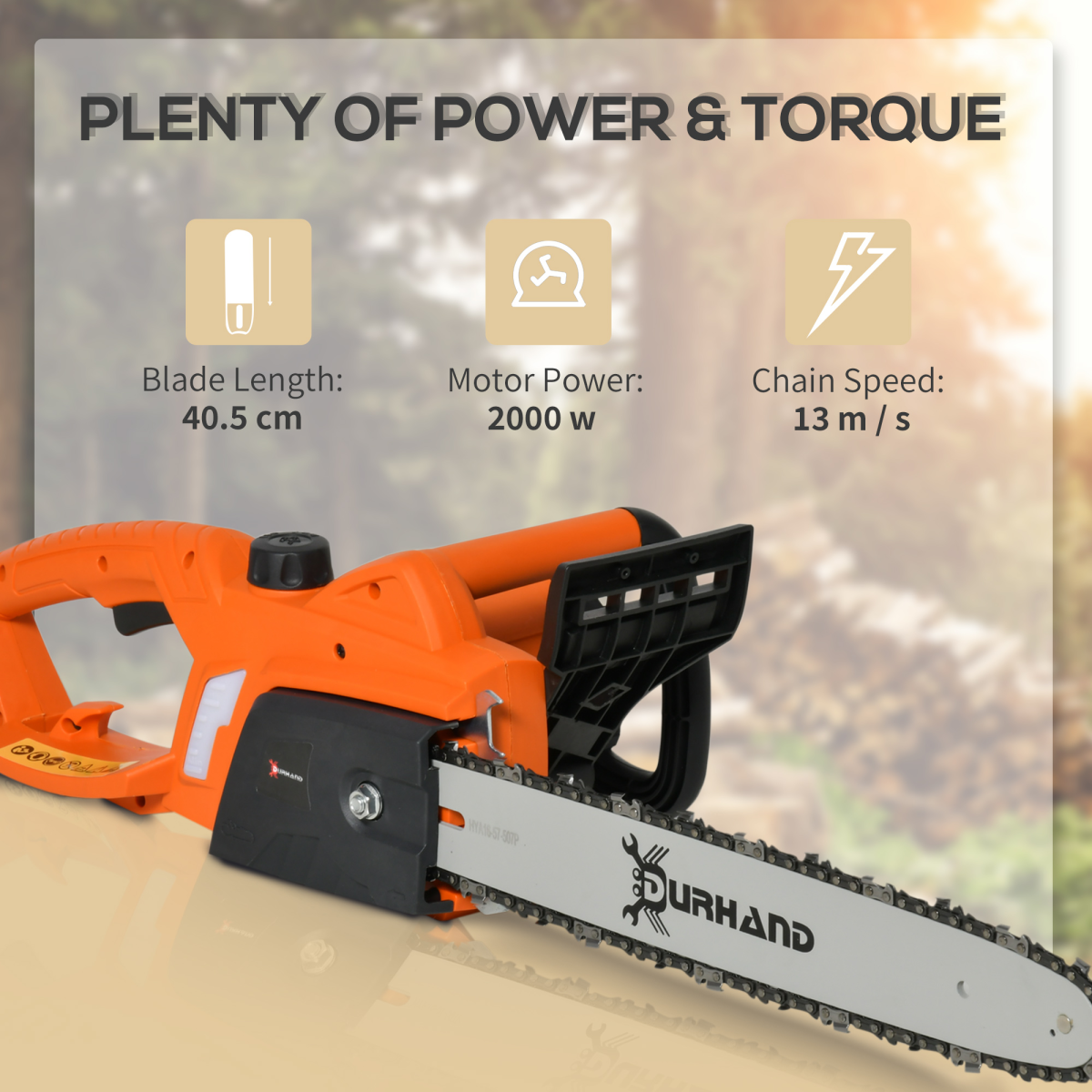 DURHAND Electric Chainsaw, 2000 W, 40 cm Blade-Orange