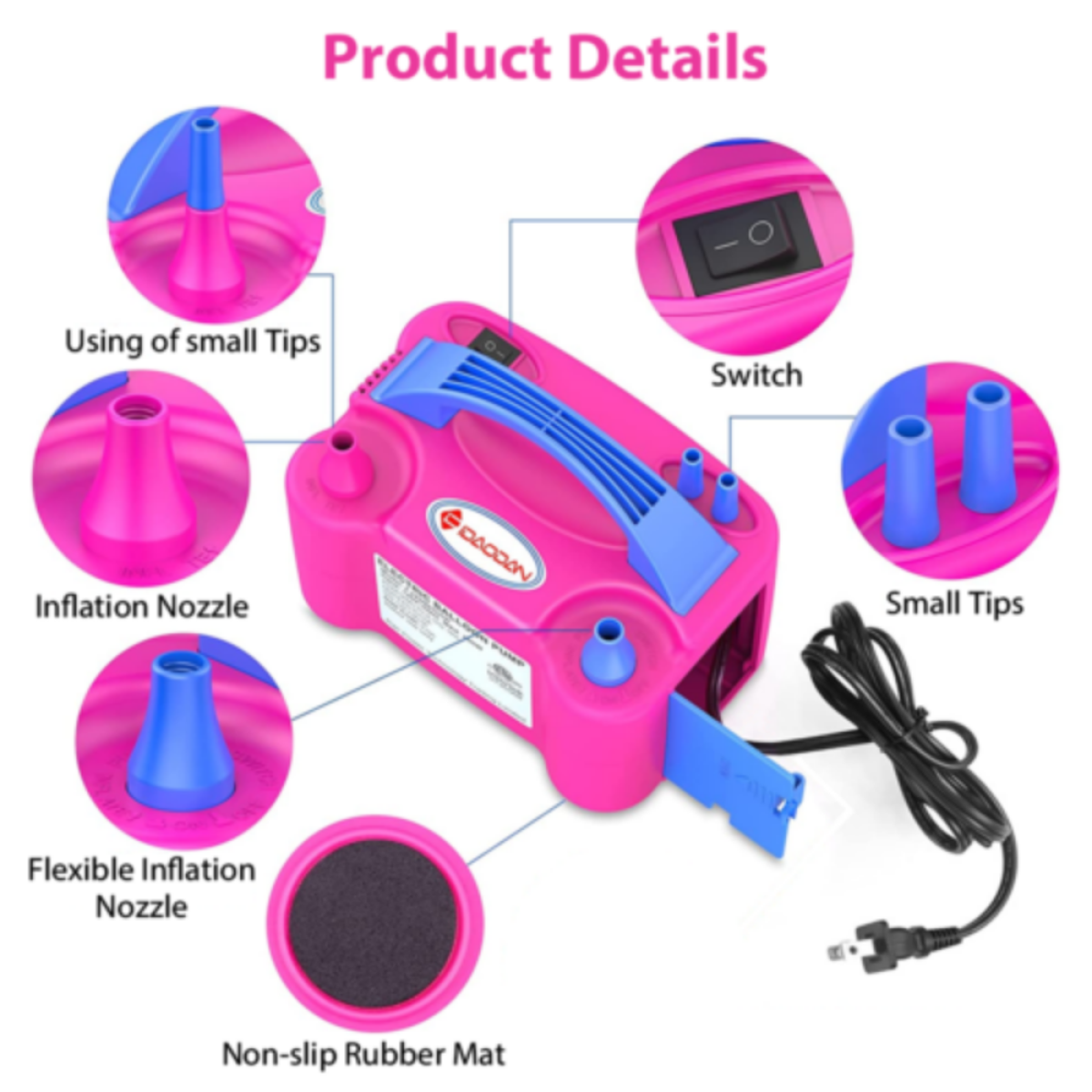 13000pa Electric Balloon Inflator Pump With Dual Nozzle Party Air Blower Xmas UK