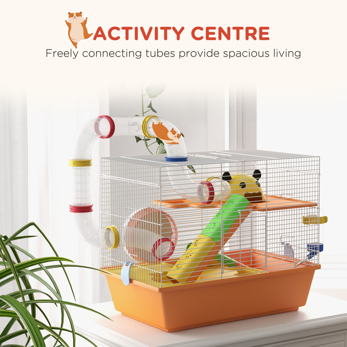 PawHut Hamster Cage, 3 Tiers Gerbil Cage for Dwarf Hamsters with Tubes, Ladder