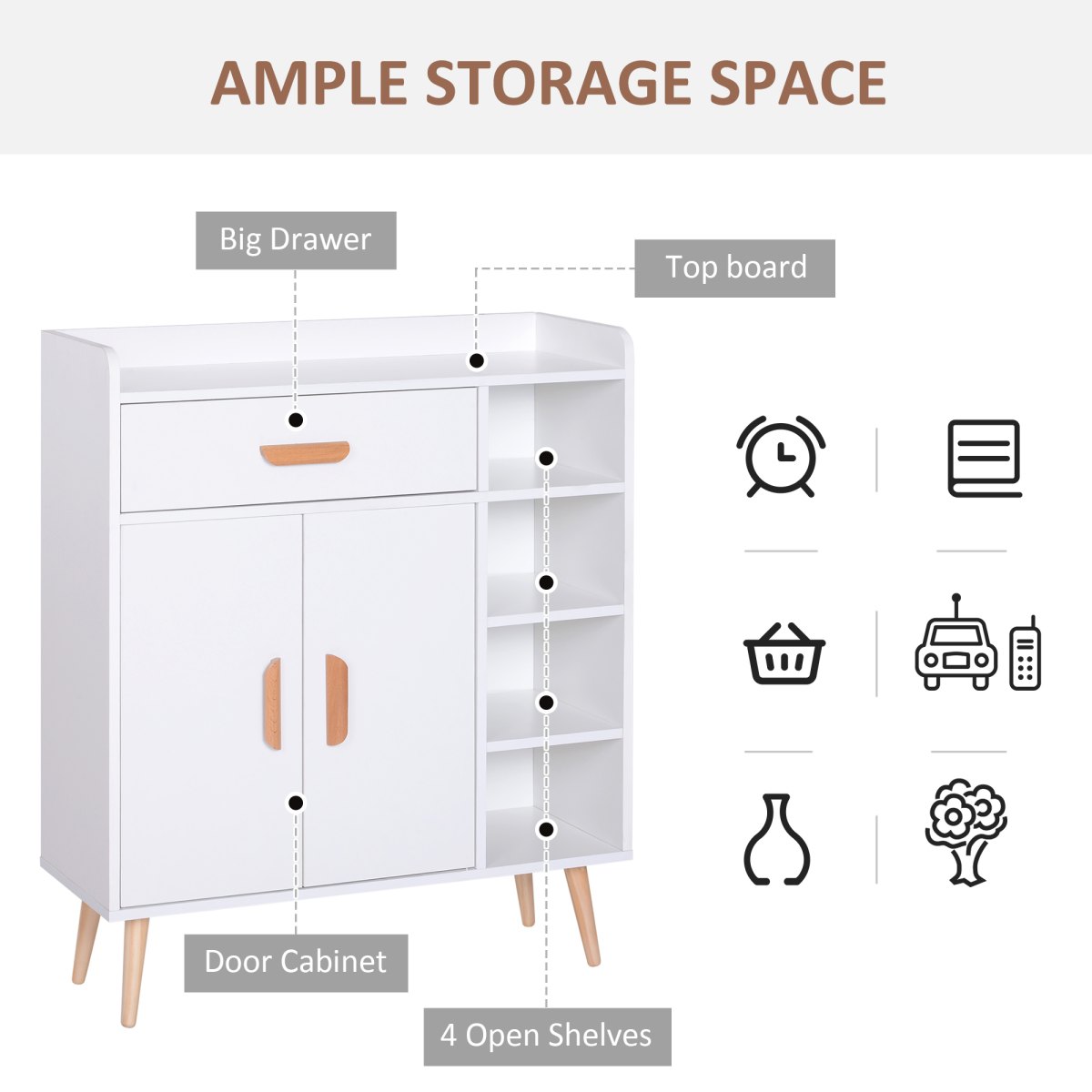 Side Cabinet Hallway Storage Unit Home Console Table Organiser White