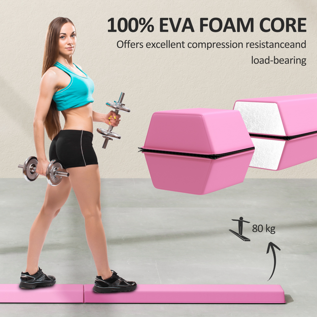SPORTNOW 7.7FT Folding Gymnastics Balance Beam with Anti-Slip Base, Pink