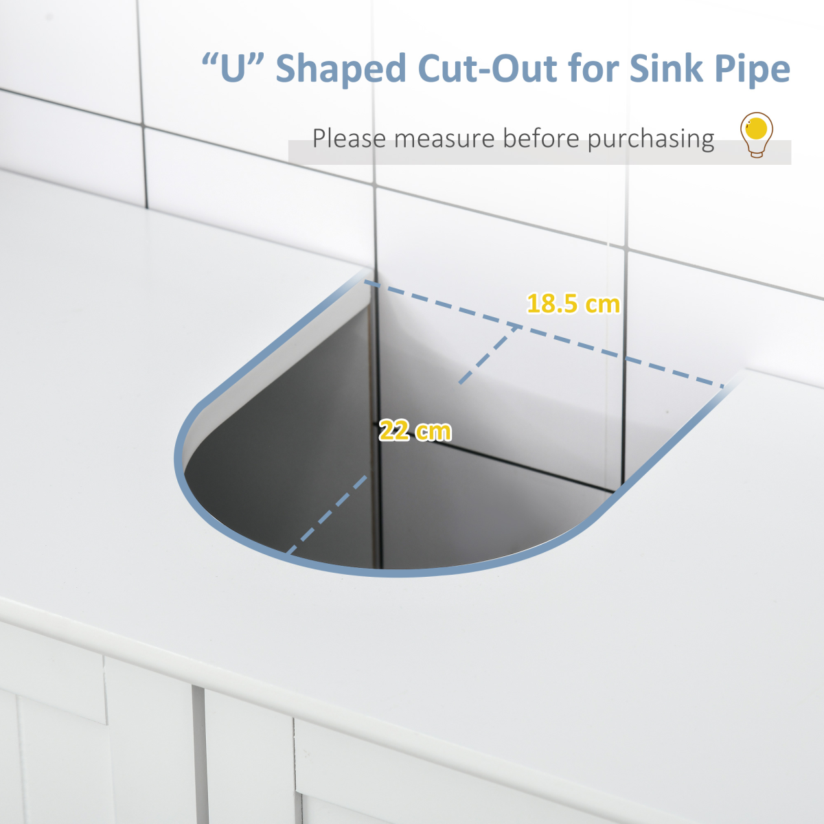 kleankin 60x60cm Under-Sink Storage Cabinet  Adjustable Shelf Drain Hole White