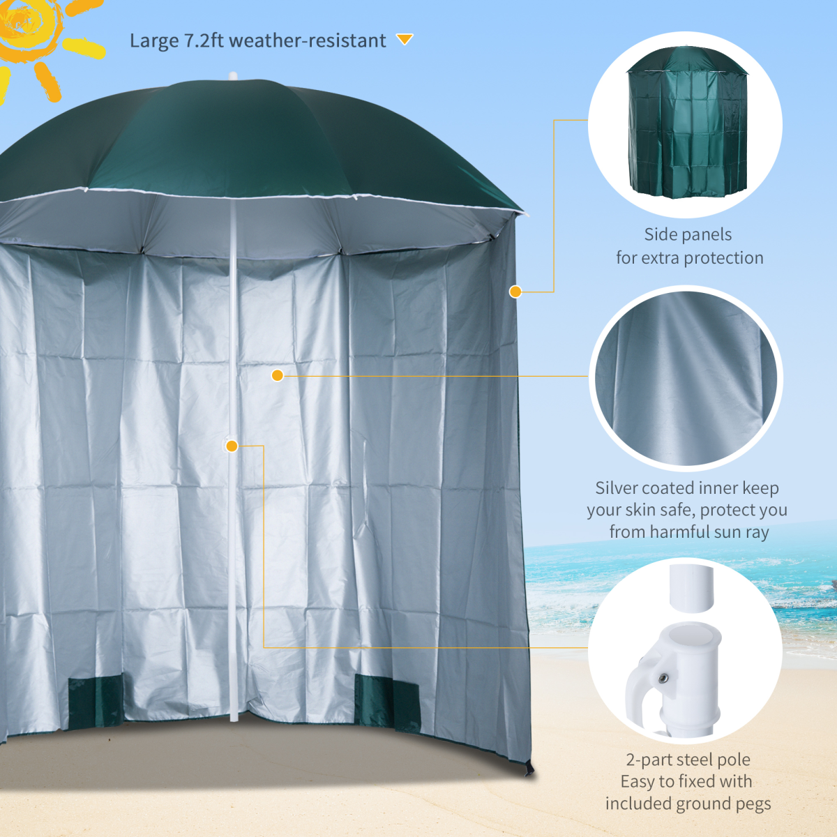 2.2M Fishing Umbrella Garden parasol Outdoor Sun Shelter Shade Canopy Outsunny