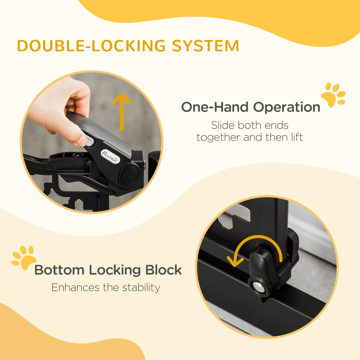 74-80 cm Pet Safety Gate Stair Pressure Fit w/ Auto Close Double Locking, Black
