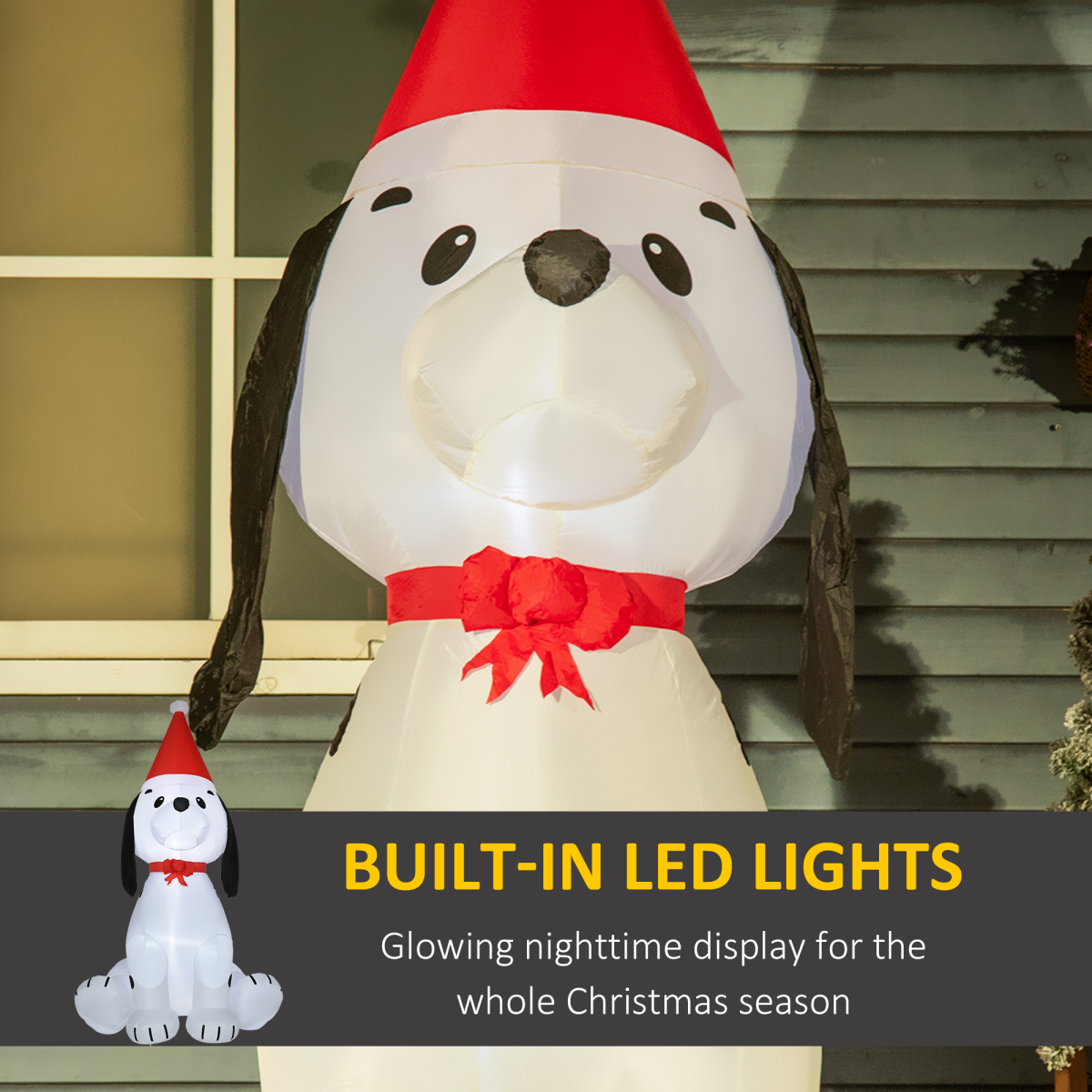 6ft Inflatable Christmas Puppy Dog Wearing Santa Hat Lighted Outdoor Indoor