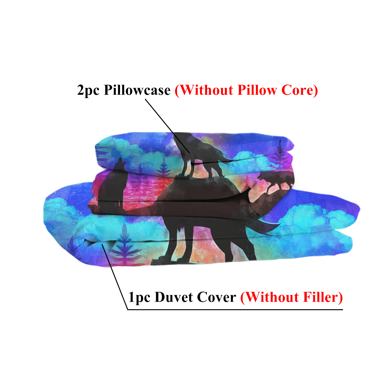 Moon Wolf Duvet Cover Set Double 3pcs Colorful Microfiber Kids Bedding Set
