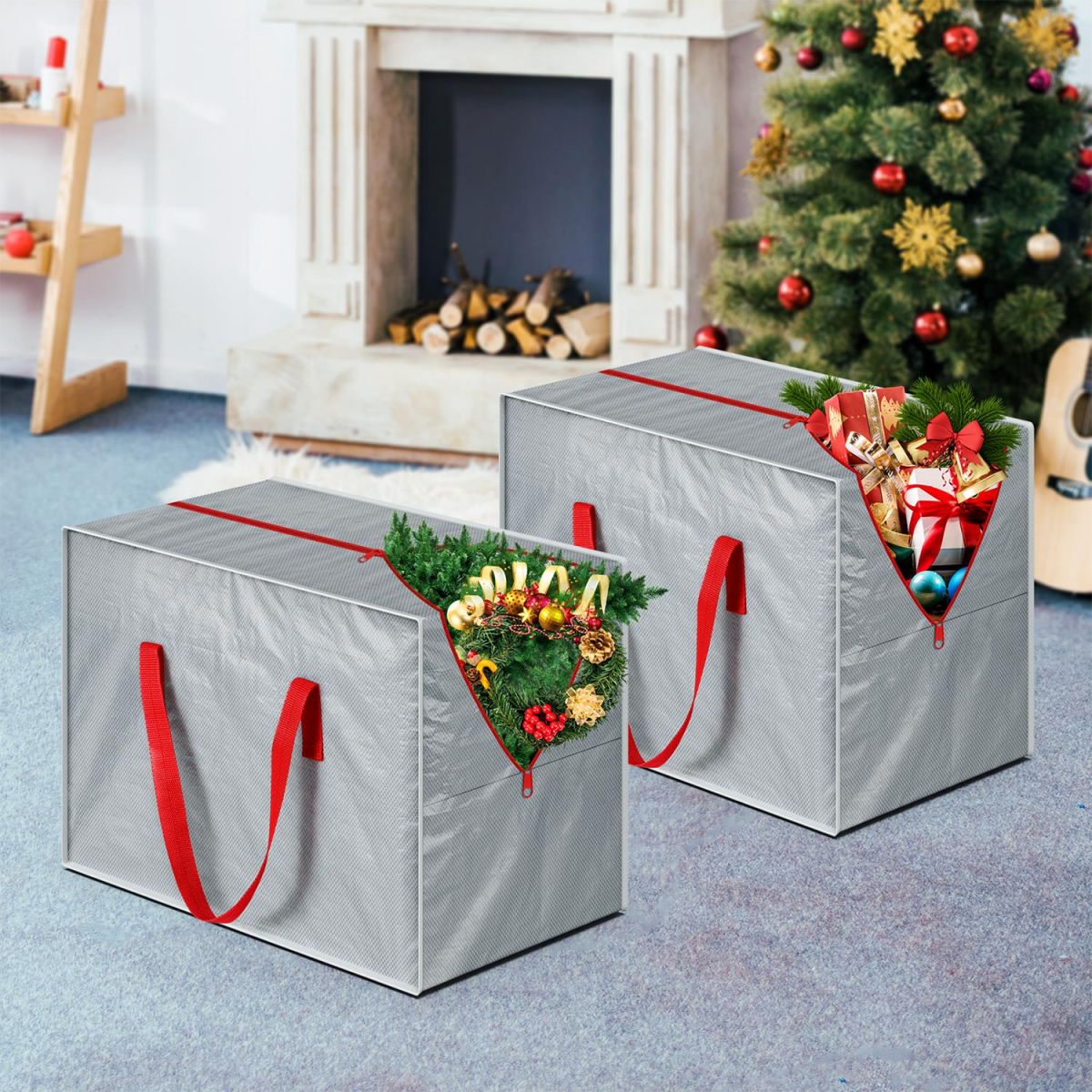 VINSANI 3pc GREY XMAS STORAGE BAGS 1010448