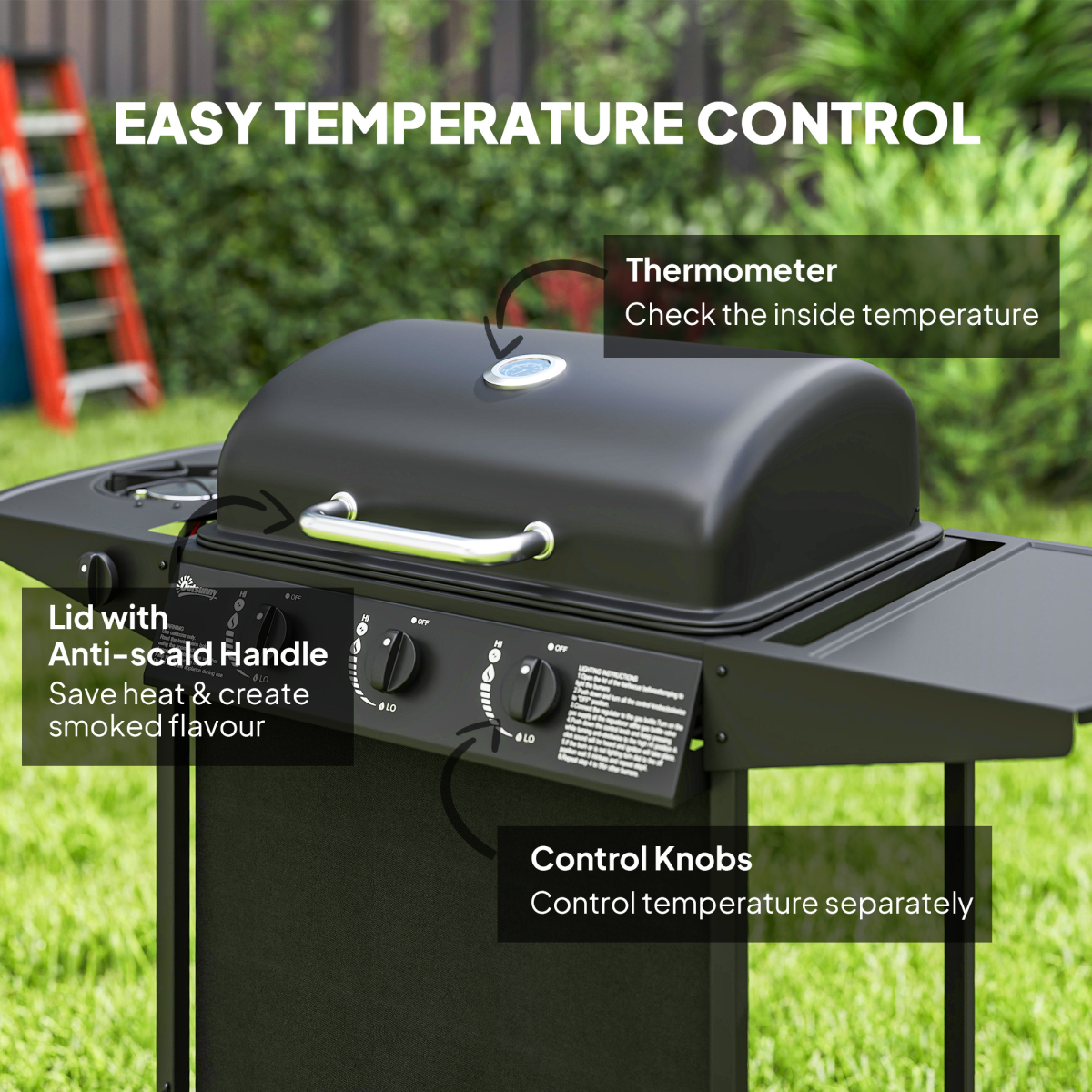 Outsunny 4 Burner Gas Barbecue Grill Portable Gas BBQ Grill with Lid, Black