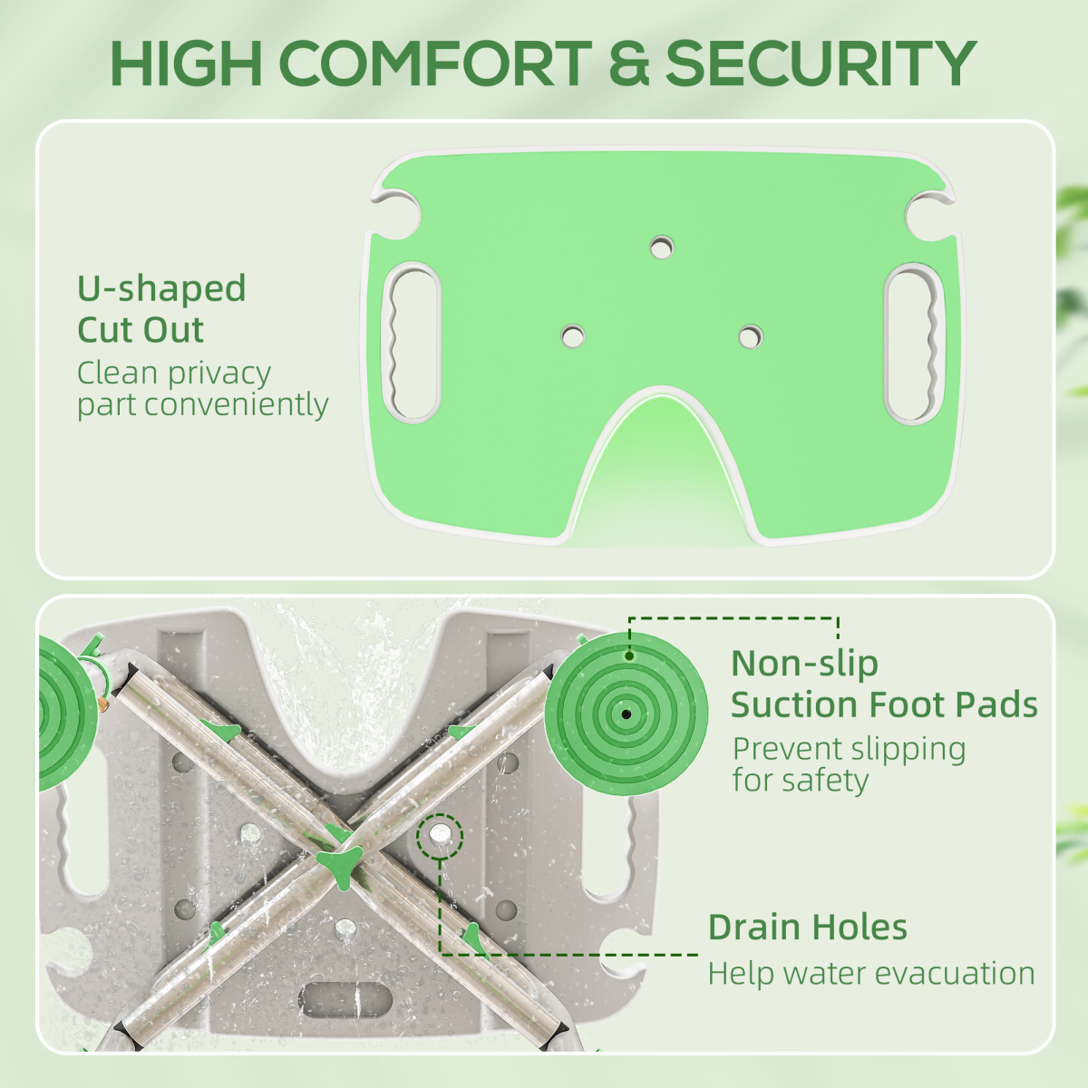 HOMCOM Aluminium Shower Stool for Elderly Disabled Non-Slip Bath Stool Green