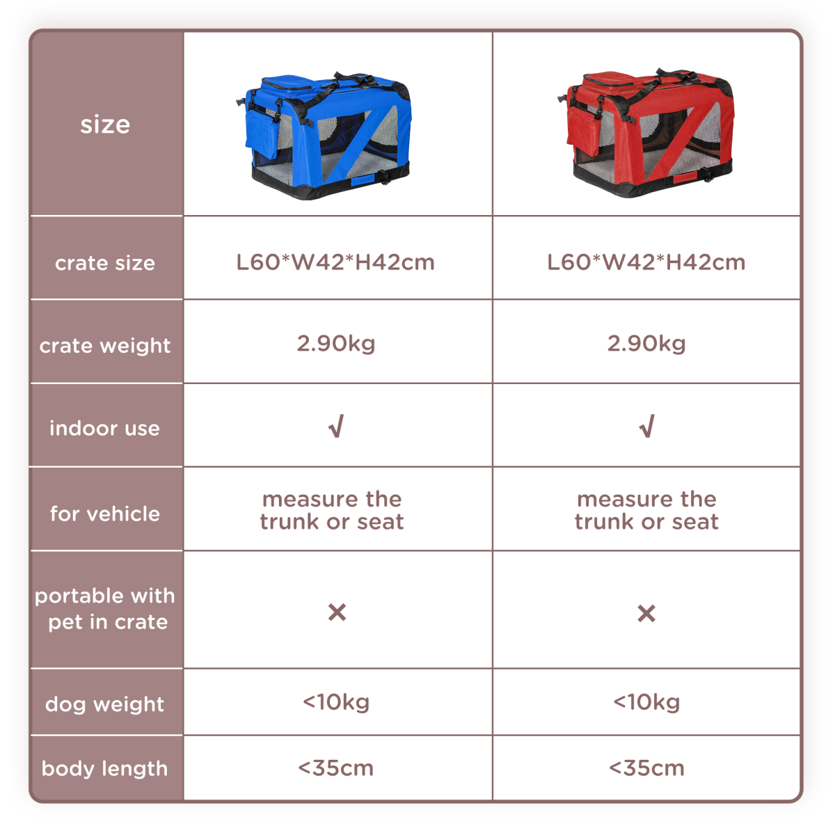 Folding Pet Carrier Bag Soft Portable Cat Travel Cage, 60x42x42 cm, Red
