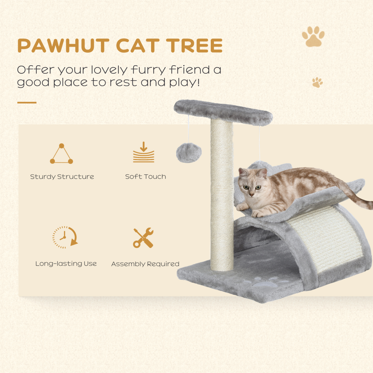 Cat Tree Plush Scratcher Activity Play Center Tunnel Dangling Ball