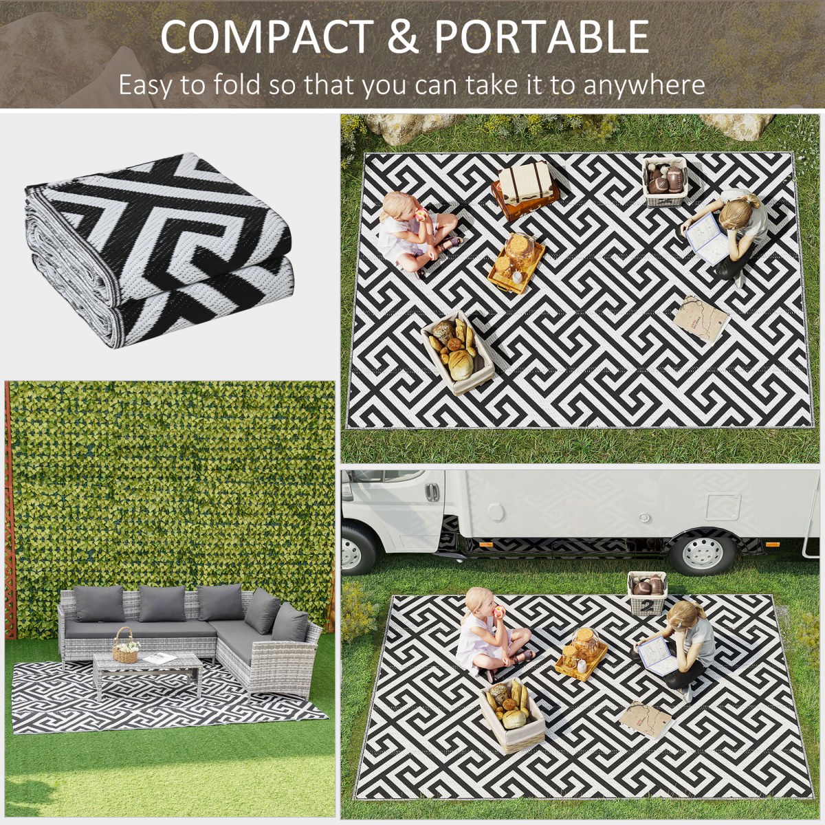 Outsunny 182x274cm Reversible Outdoor Rug Portable Plastic Straw RV Camping Mat