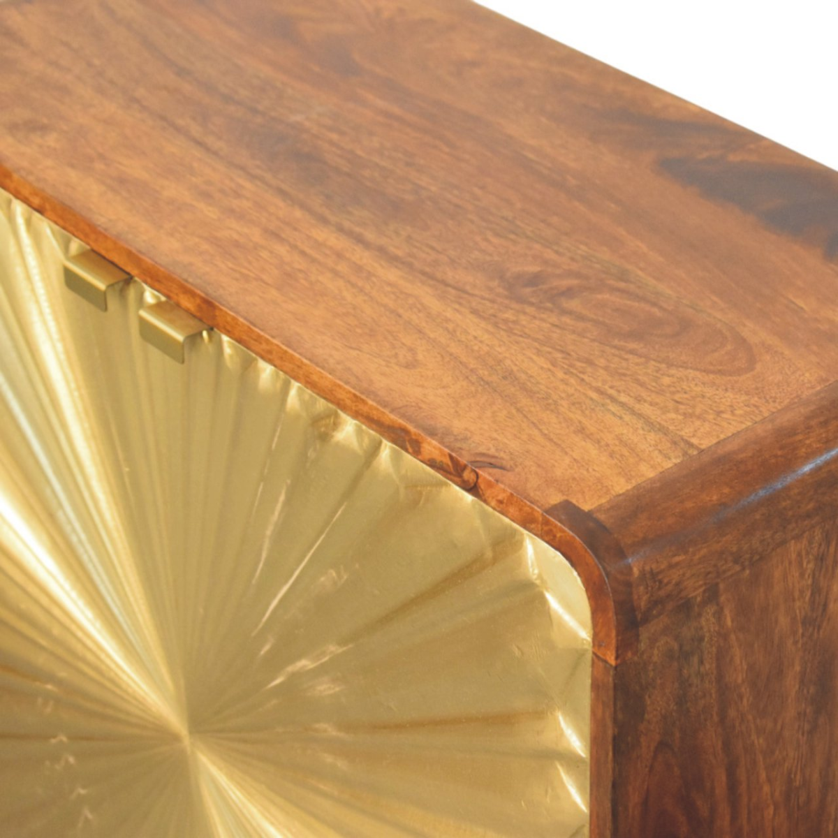 Artisan Furniture Solid Wood Avora Brass Embossed 2 Door Chestnut Cabinet, Dark Brown & Golden