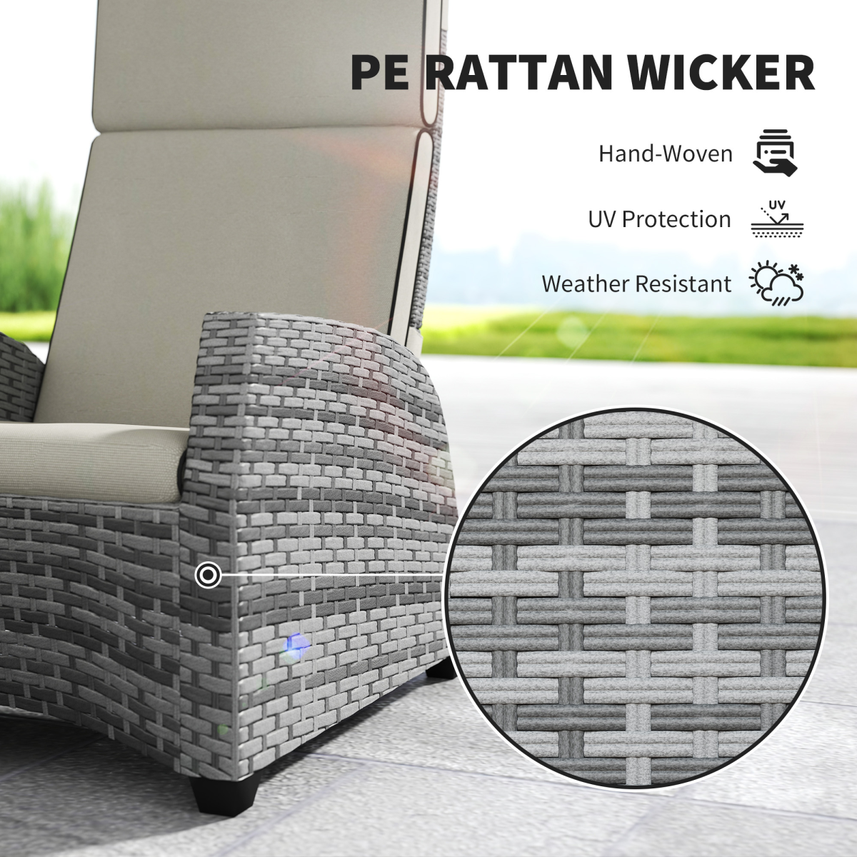 Outsunny 5 PCs Rattan Garden Furniture Set with Reclining Chairs, Grey