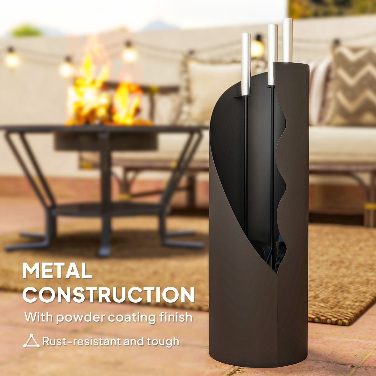 Outsunny 4 PCS Fireplace Companion Set, Metal Fireside Companion Set, Black