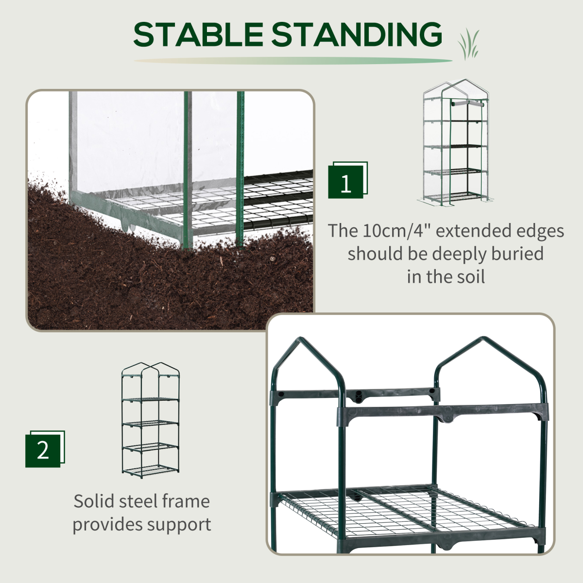 4 Tiers Mini Portable Greenhouse Metal Frame Transparent 160x70x50cm