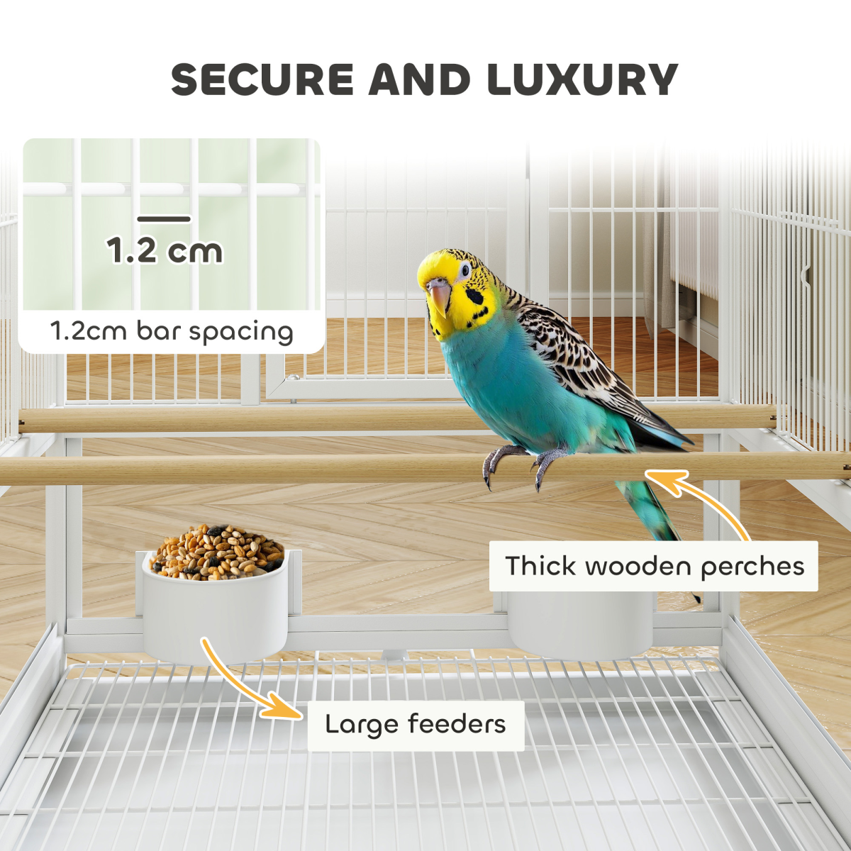 PawHut Bird Cage Parrot Cage with Rolling Stand Acrylic Viewing Panels White