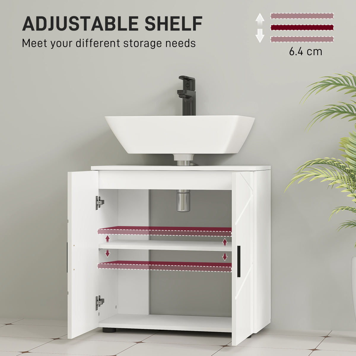 kleankin Bathroom Vanity Unit, Under Sink Cabinet with Shelf, White