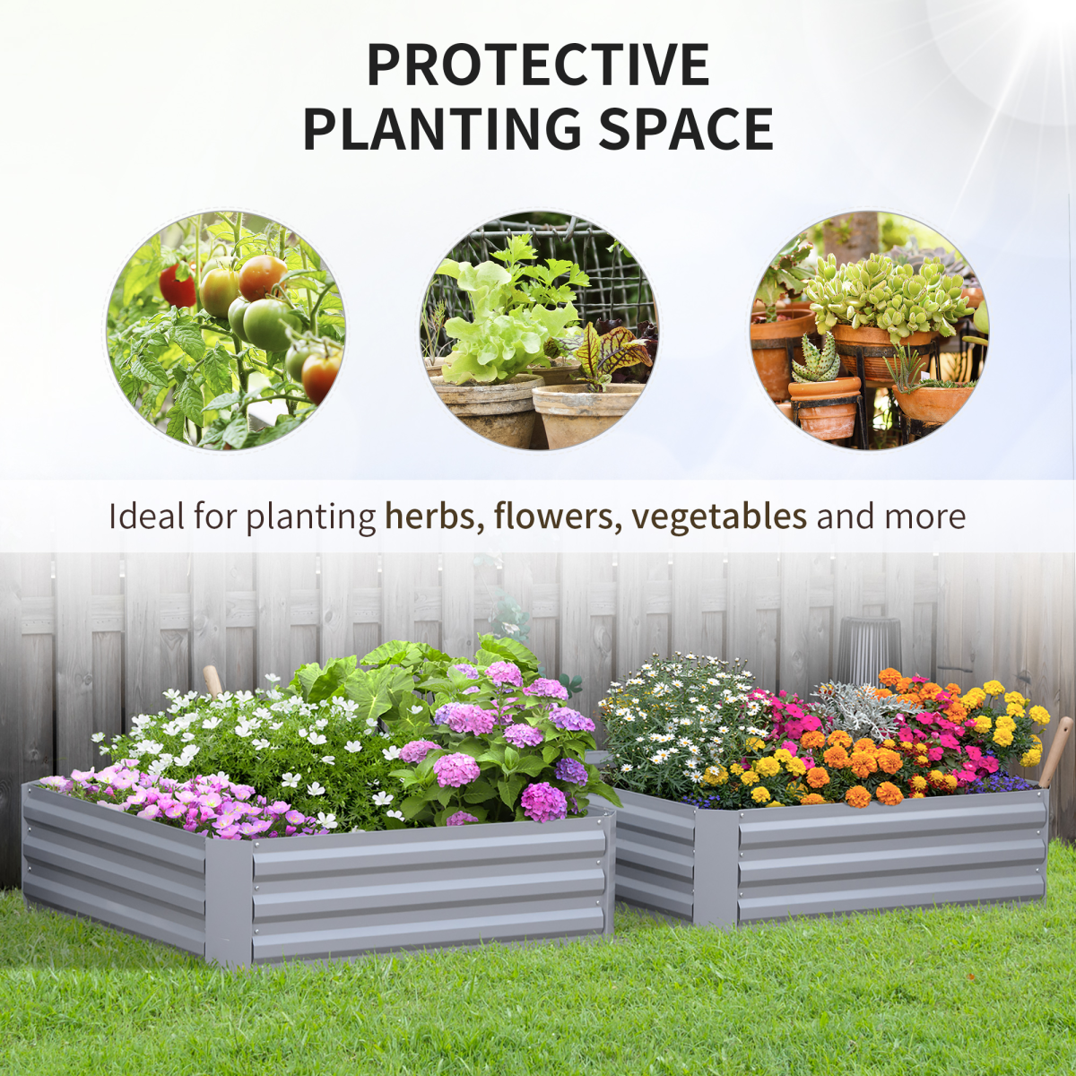 Set of 2 Raised Garden Bed, Galvanized Steel Frame 1m x 1m x 0.3m