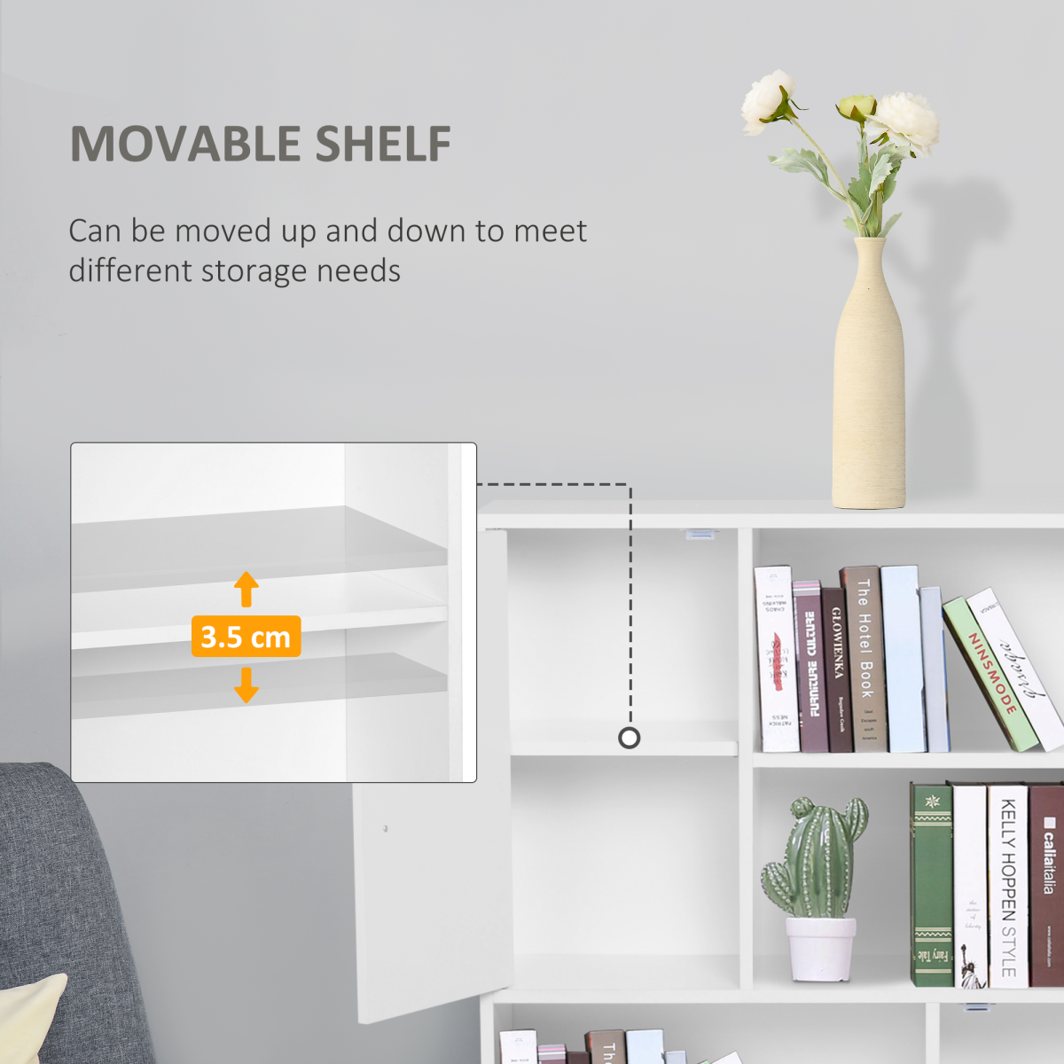 HOMCOM Free Standing Bookcase Shelves Unit Storage Cabinet w/ Two Doors White