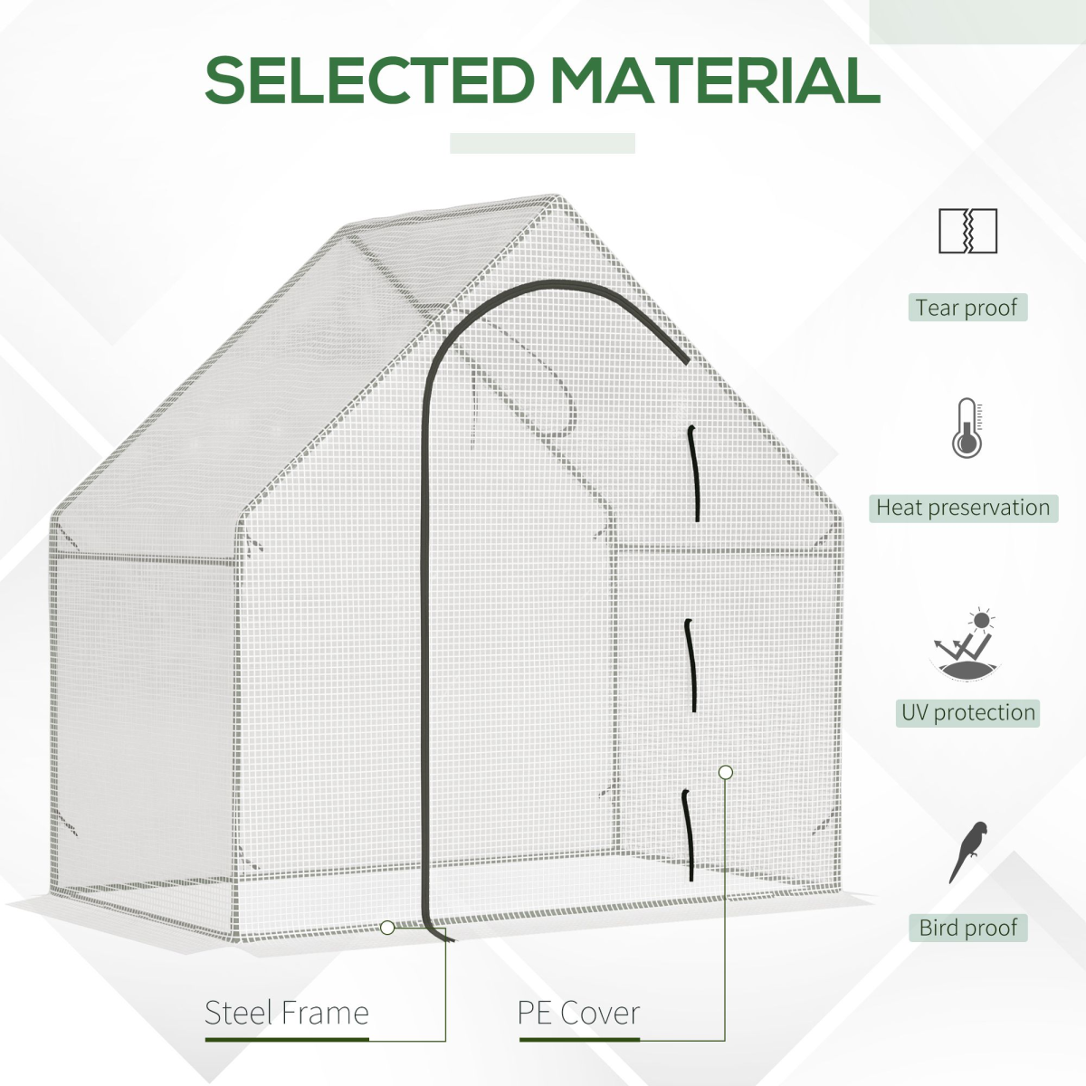 Walk-In Greenhouse Vegetable Plant Window Roll-Up 180 x 100 x 165cm, White