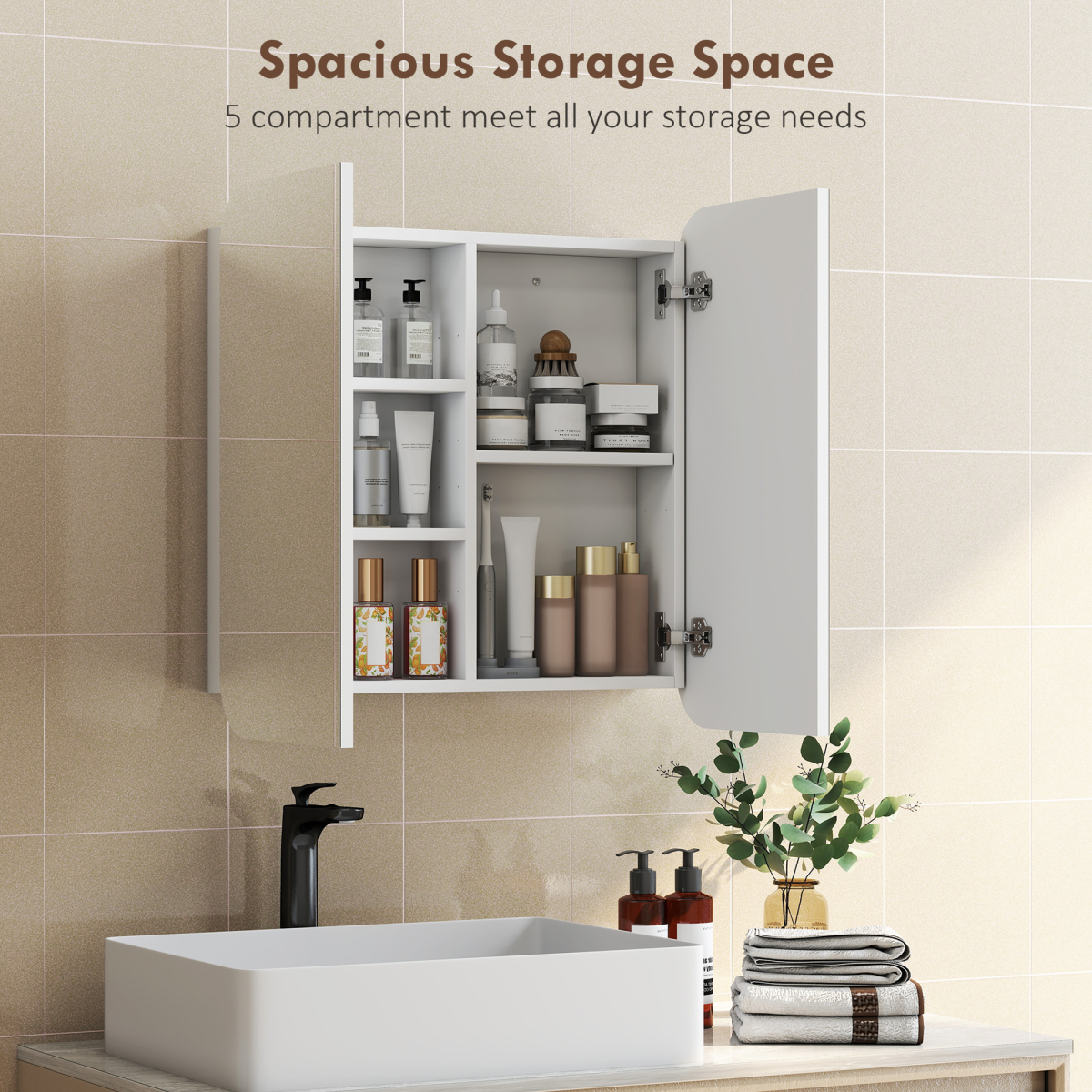 HOMCOM Arched Bathroom Mirror Cabinet, Wall Mounted Mirrored Cabinet
