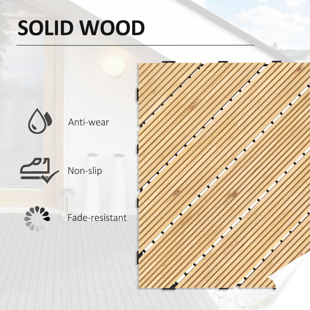 Outsunny 9 Pcs Interlocking Flooring Tiles for Patio, Balcony, Hot Tub, Yellow