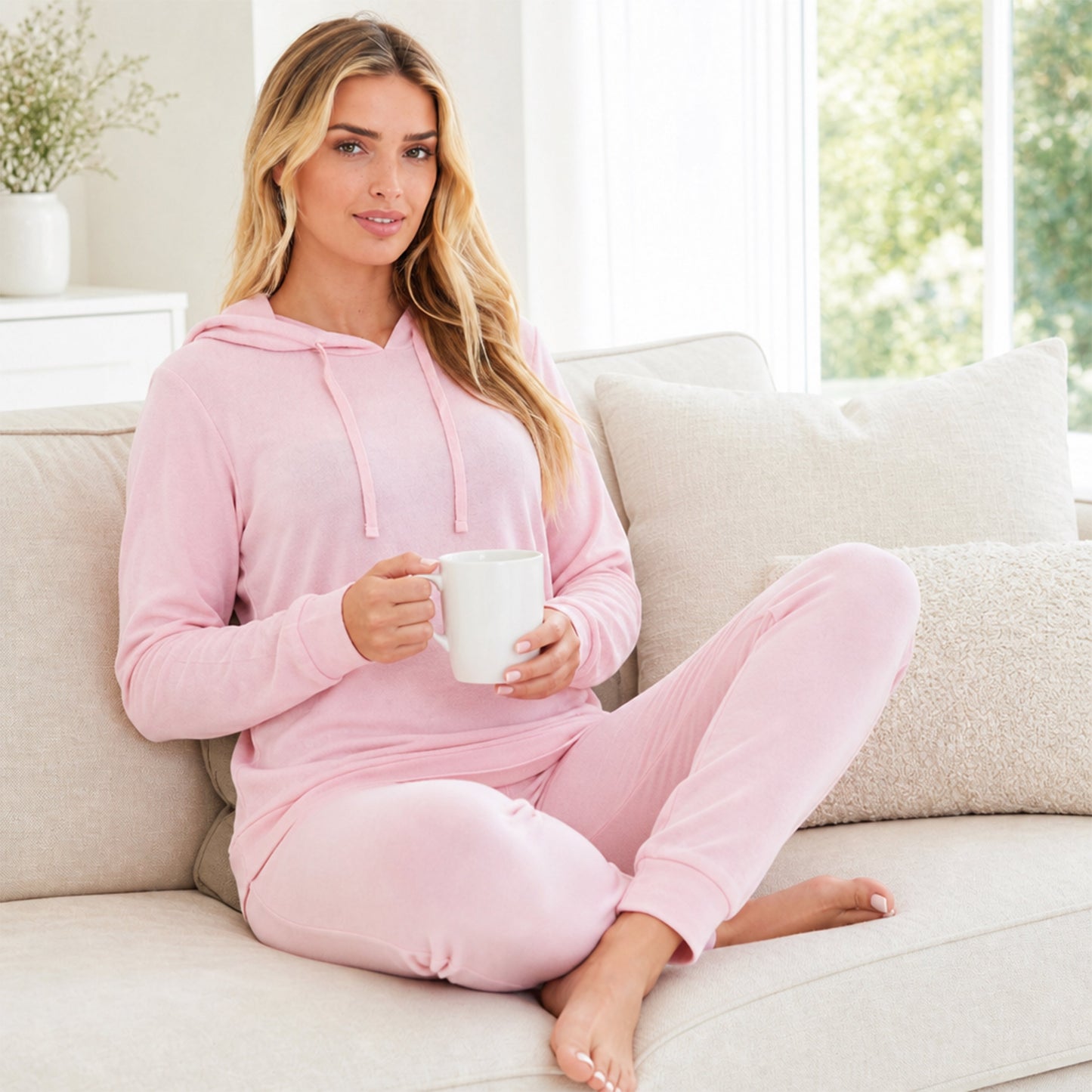 Daisy Dreamer Hooded Pyjama Set Womens Pink Grey Long Sleeve Hoodie and Pants Luxurious