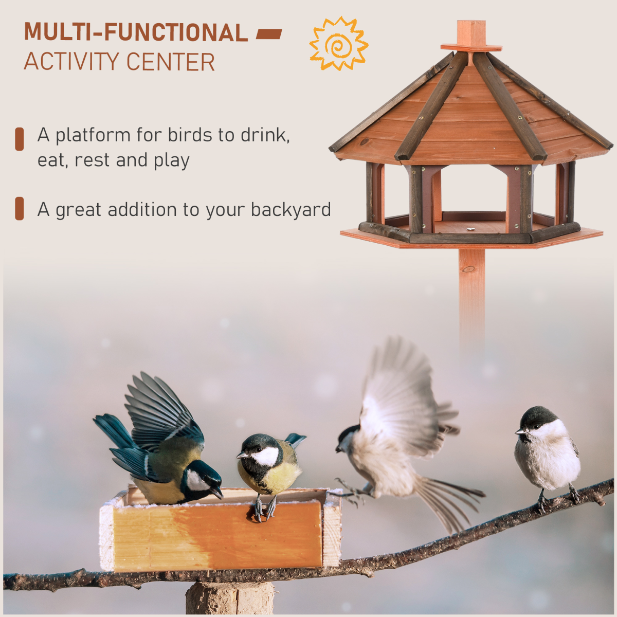 Wooden Bird Feeder Wooden Bird Table Bird Feeder with Roof, Brown, 130cm